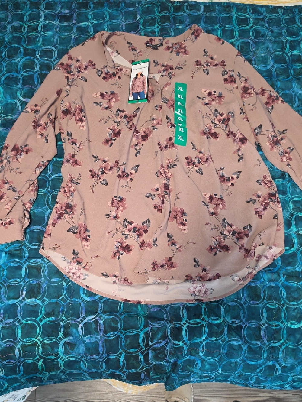 Hilary Radley Dusty Pink Floral V-Neck Blouse Size XL